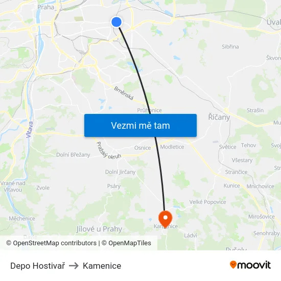 Depo Hostivař to Kamenice map