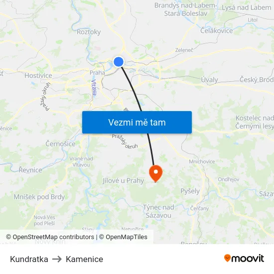 Kundratka to Kamenice map