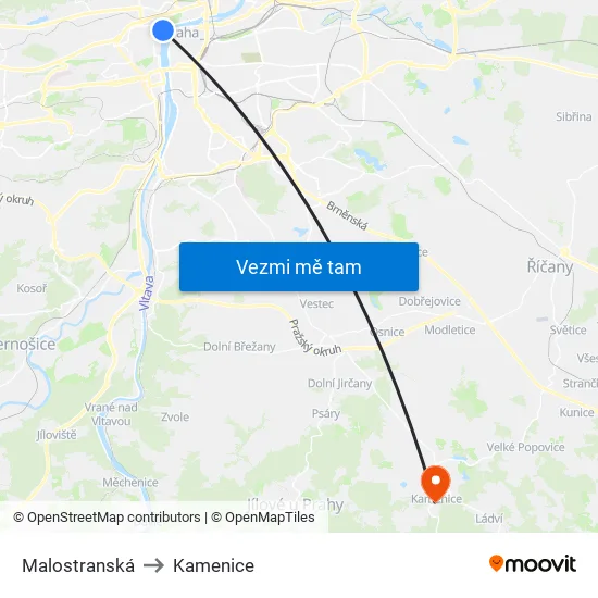 Malostranská to Kamenice map