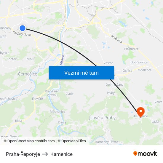 Praha-Řeporyje to Kamenice map