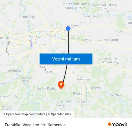 Františka Veselého to Kamenice map