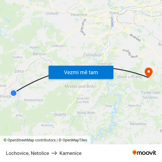 Lochovice, Netolice to Kamenice map