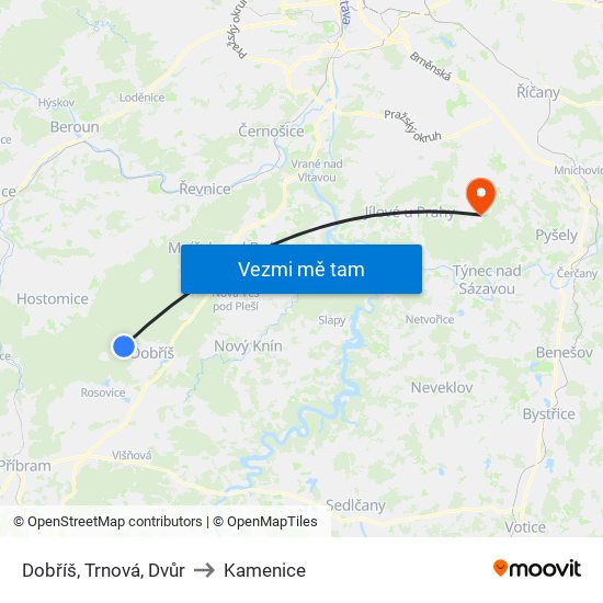 Dobříš, Trnová, Dvůr to Kamenice map