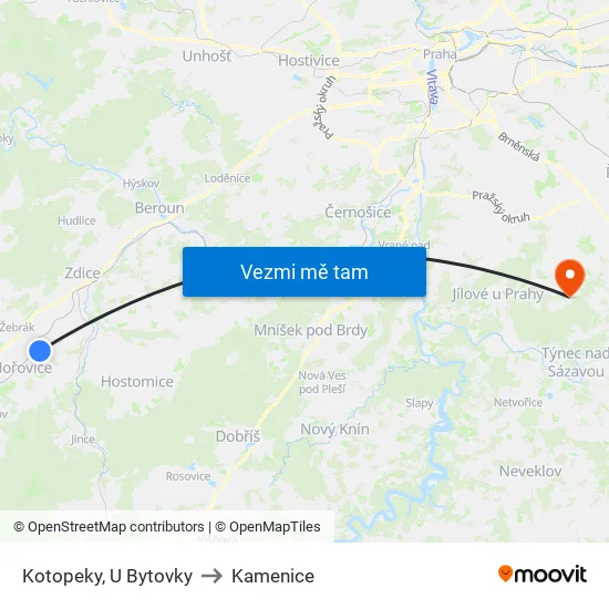 Kotopeky, U Bytovky to Kamenice map