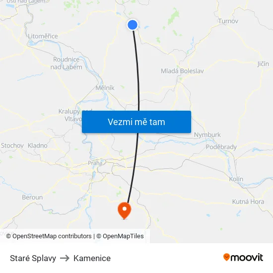 Staré Splavy to Kamenice map