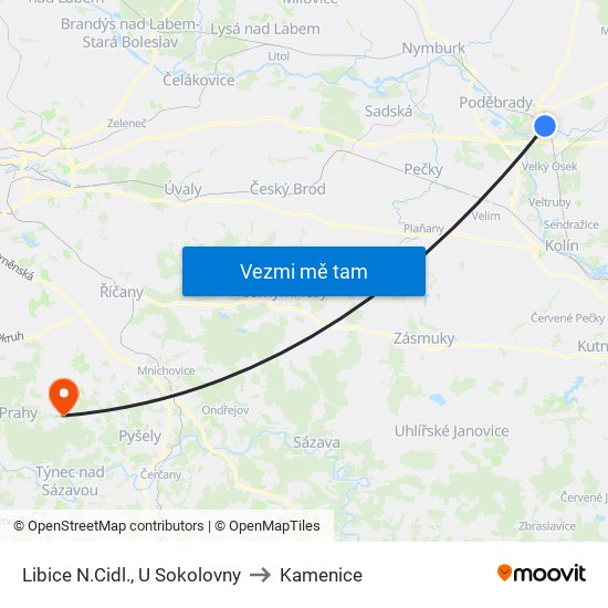 Libice N.Cidl., U Sokolovny to Kamenice map