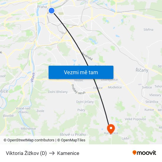 Viktoria Žižkov (D) to Kamenice map