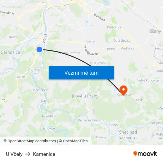U Včely to Kamenice map