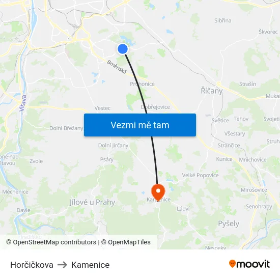 Horčičkova to Kamenice map