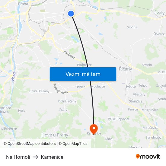 Na Homoli to Kamenice map