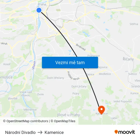 Národní Divadlo to Kamenice map