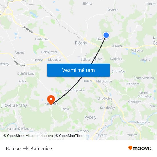 Babice to Kamenice map