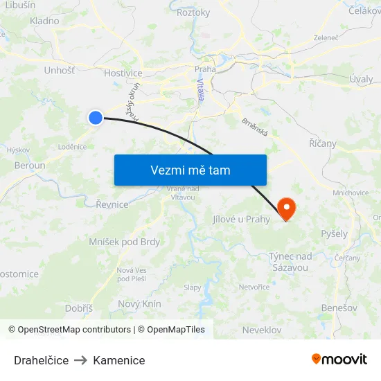 Drahelčice to Kamenice map