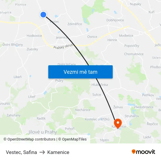 Vestec, Safina to Kamenice map