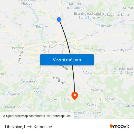 Líbeznice, I to Kamenice map