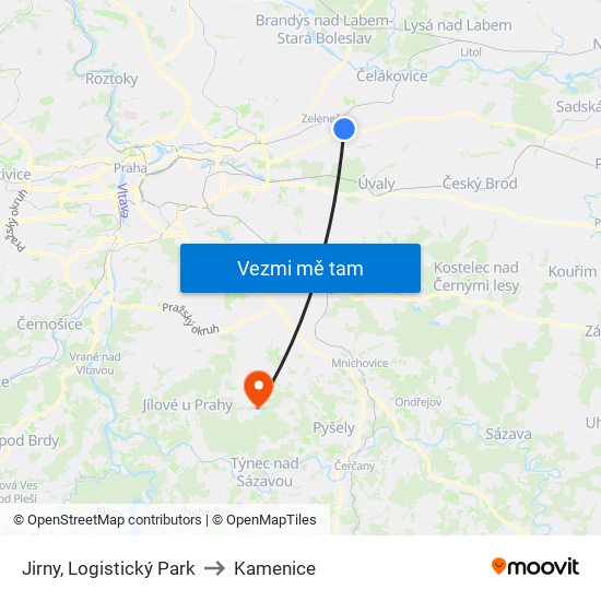 Jirny, Logistický Park to Kamenice map