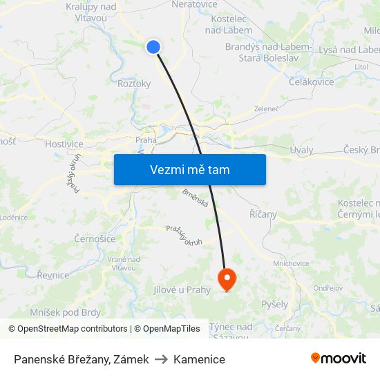 Panenské Břežany, Zámek to Kamenice map