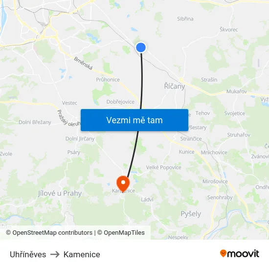 Uhříněves to Kamenice map
