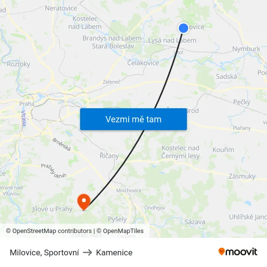Milovice, Sportovní to Kamenice map