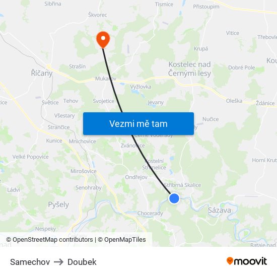 Samechov to Doubek map