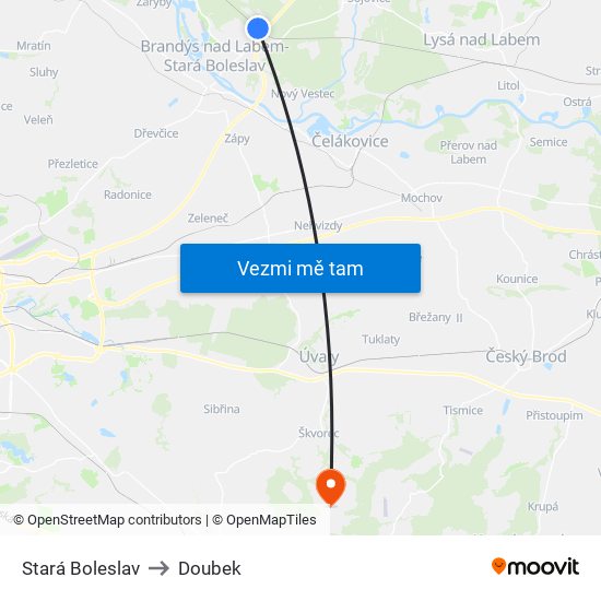 Stará Boleslav to Doubek map