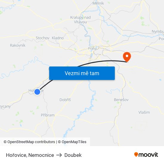 Hořovice, Nemocnice to Doubek map