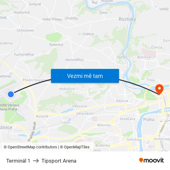 Terminál 1 to Tipsport Arena map