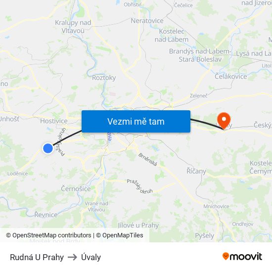 Rudná U Prahy to Úvaly map