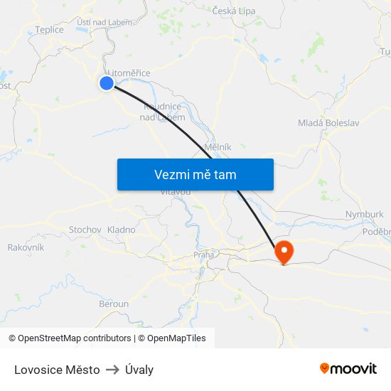 Lovosice Město to Úvaly map