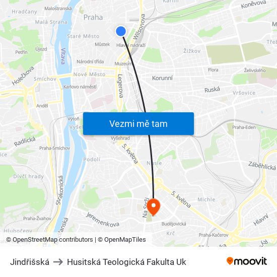 Jindřišská to Husitská Teologická Fakulta Uk map