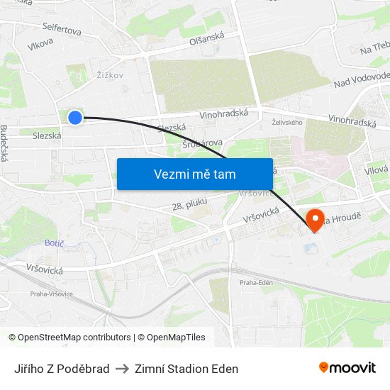 Jiřího Z Poděbrad to Zimní Stadion Eden map