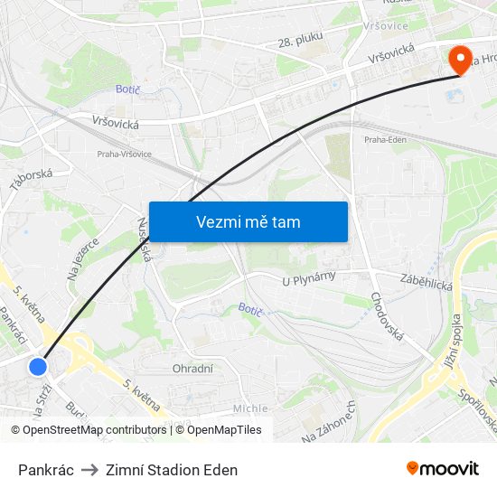 Pankrác to Zimní Stadion Eden map