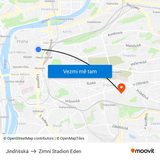 Jindřišská to Zimní Stadion Eden map