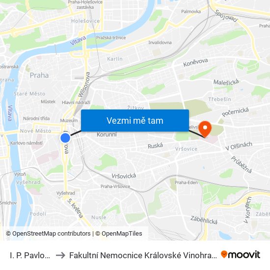 I. P. Pavlova to Fakultní Nemocnice Královské Vinohrady map