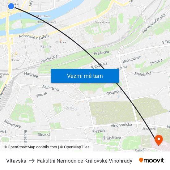 Vltavská to Fakultní Nemocnice Královské Vinohrady map