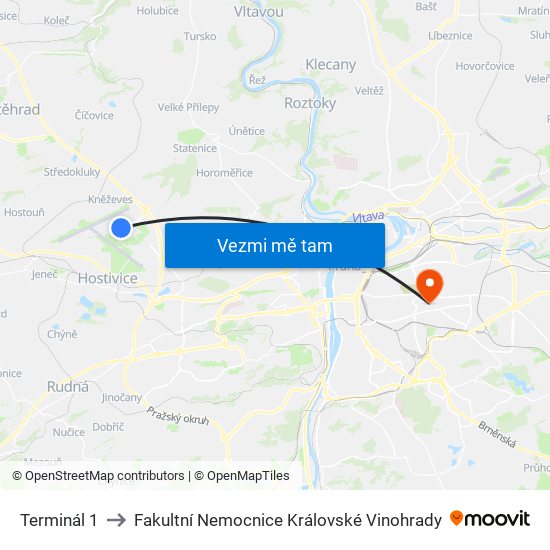 Terminál 1 to Fakultní Nemocnice Královské Vinohrady map