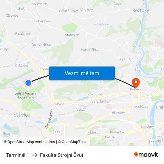 Terminál 1 to Fakulta Strojní Čvut map