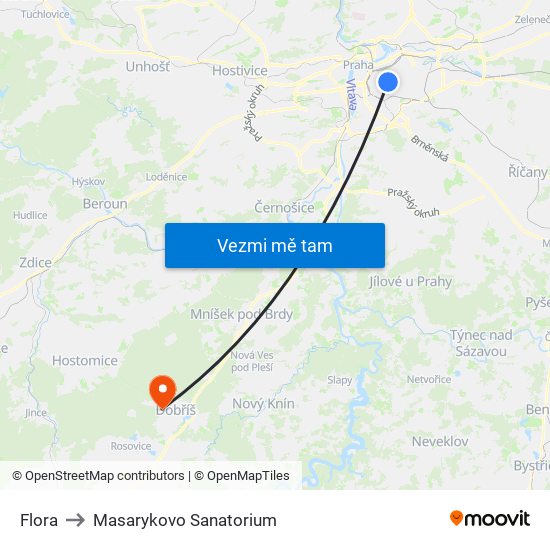 Flora to Masarykovo Sanatorium map