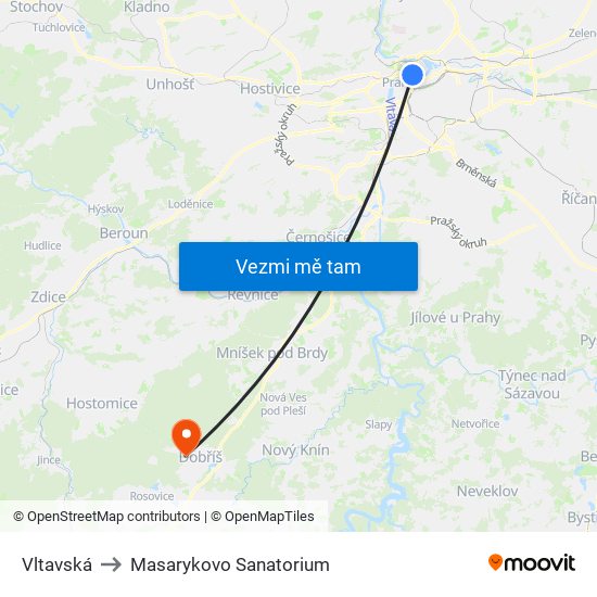 Vltavská to Masarykovo Sanatorium map