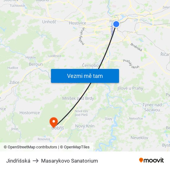 Jindřišská to Masarykovo Sanatorium map