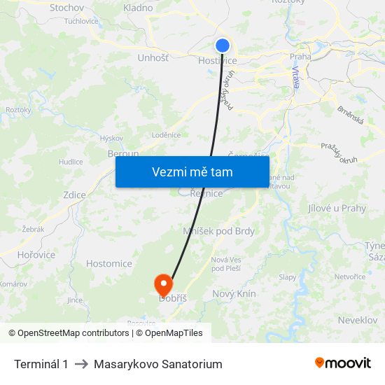 Terminál 1 to Masarykovo Sanatorium map