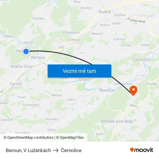 Beroun, V Lužánkách to Černolice map