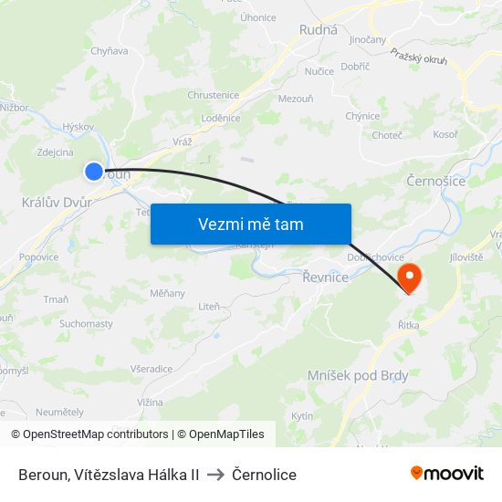 Beroun, Vítězslava Hálka II to Černolice map