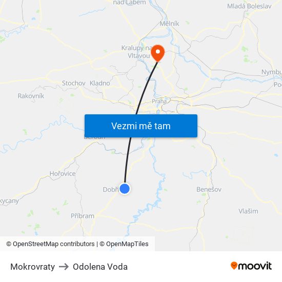 Mokrovraty to Odolena Voda map