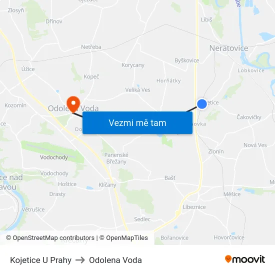 Kojetice U Prahy to Odolena Voda map
