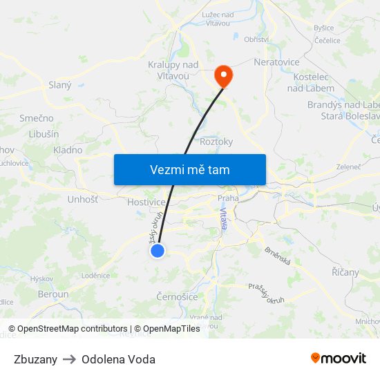 Zbuzany to Odolena Voda map