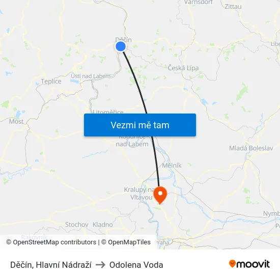 Děčín, Hlavní Nádraží to Odolena Voda map