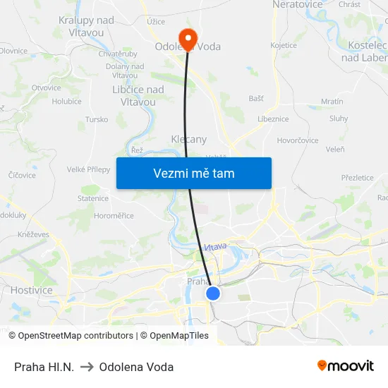 Praha Hl.N. to Odolena Voda map