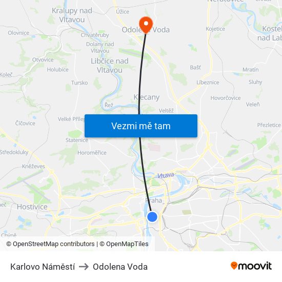 Karlovo Náměstí to Odolena Voda map