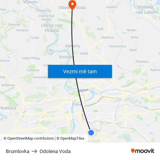 Brumlovka to Odolena Voda map